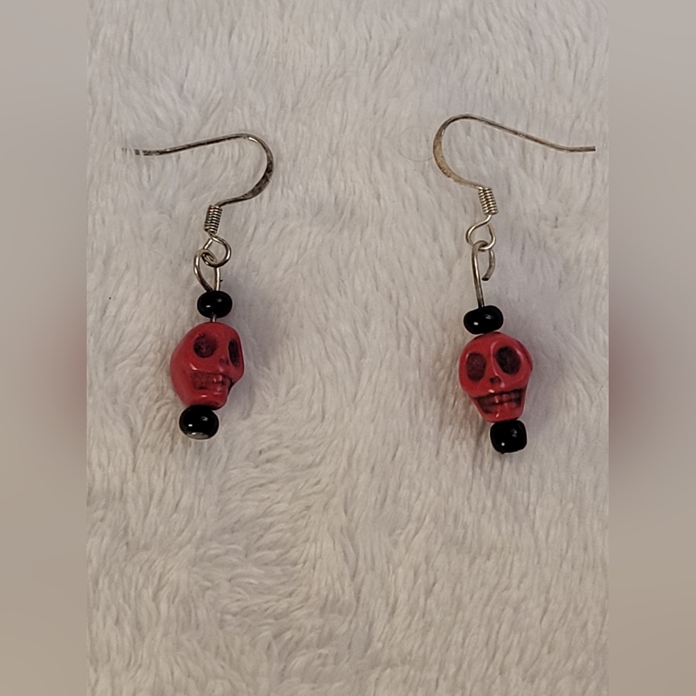 Red Skull Dangle Earrings